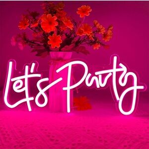 Neon Pink 'Let's Party' Sign